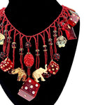 1930's Red Beaded Czech Glass Art To Wear Charm Necklace, detail 4
