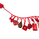 1930's Red Beaded Czech Glass Art To Wear Charm Necklace, detail