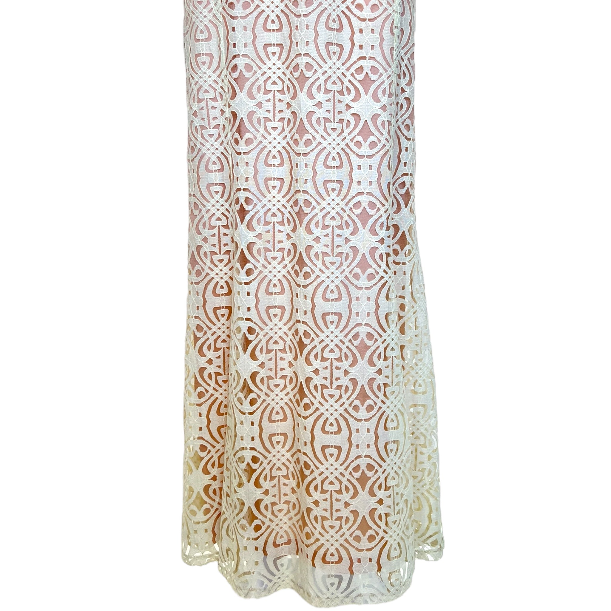 BIBA 1970's Cream Art Nouveau Logo Lace Dress, skirt