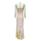BIBA 1970's Cream Art Nouveau Logo Lace Dress, back