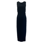 Bill Blass 1990's Black Column Evening Gown with Striped Silk Train and Bow Down Back, front