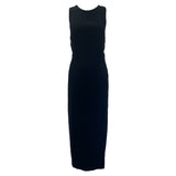 Bill Blass 1990's Black Column Evening Gown with Striped Silk Train and Bow Down Back, front