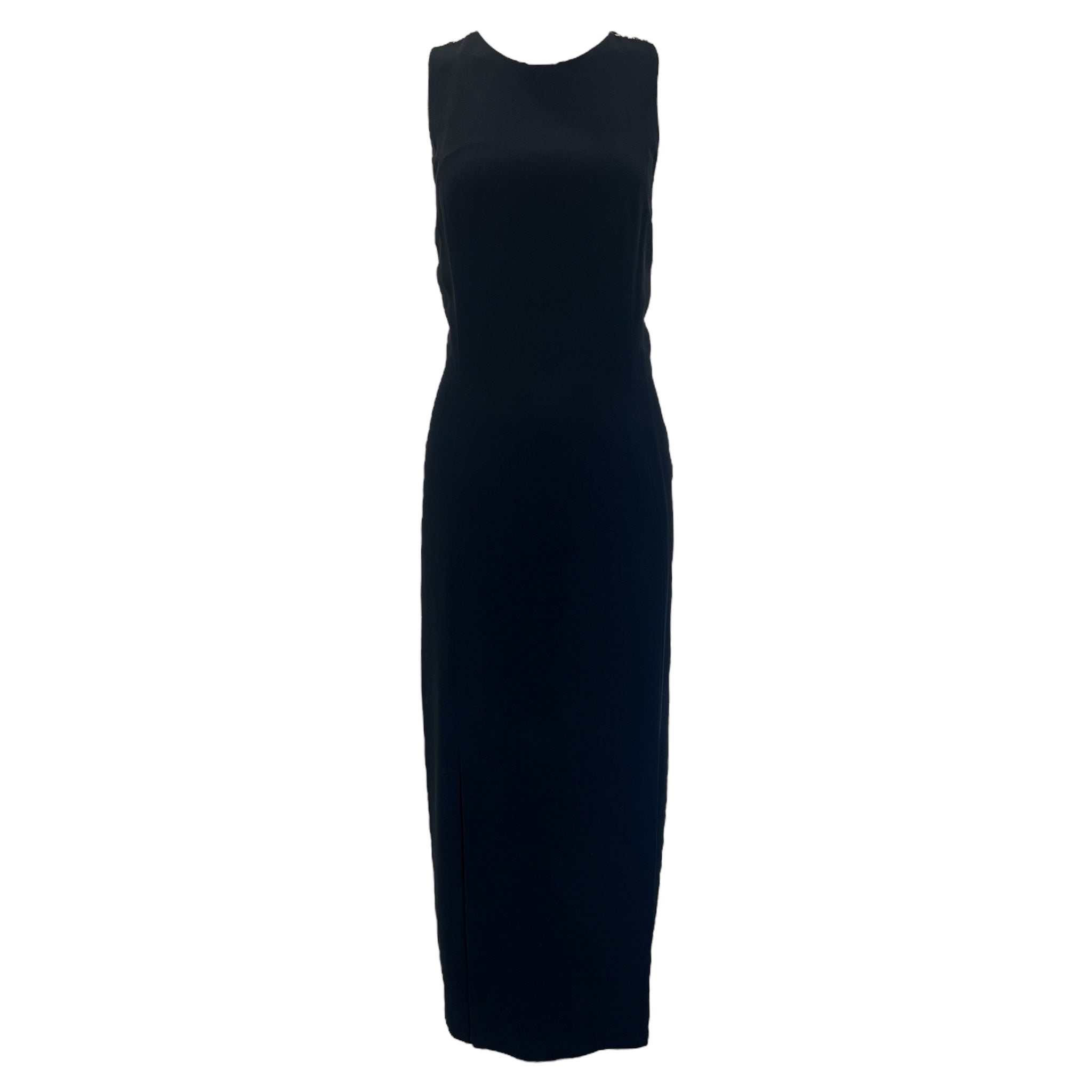 Bill Blass 1990's Black Column Evening Gown with Striped Silk Train and Bow Down Back, front