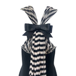 Bill Blass 1990's Black Column Evening Gown with Striped Silk Train and Bow Down Back, top back 