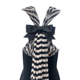 Bill Blass 1990's Black Column Evening Gown with Striped Silk Train and Bow Down Back, top back 