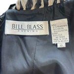 Bill Blass 1990's Black Column Evening Gown with Striped Silk Train and Bow Down Back, label