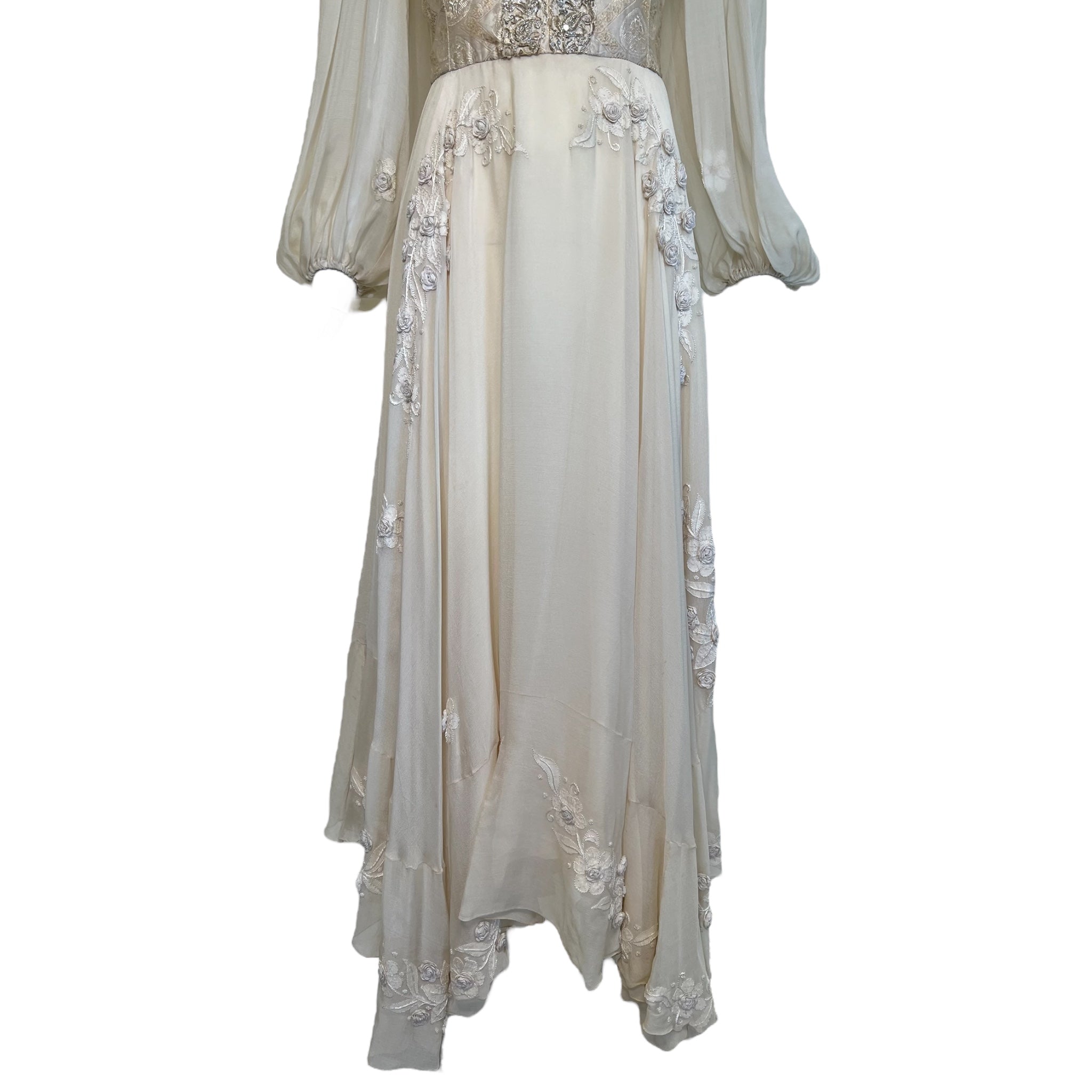 Thea Porter Couture 1970's Cream Bohemian Gown, skirt