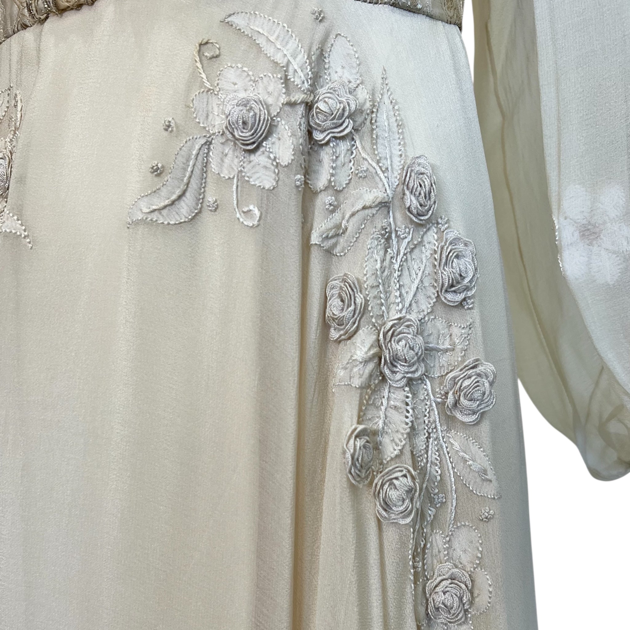 Thea Porter Couture 1970's Cream Bohemian Gown, detail