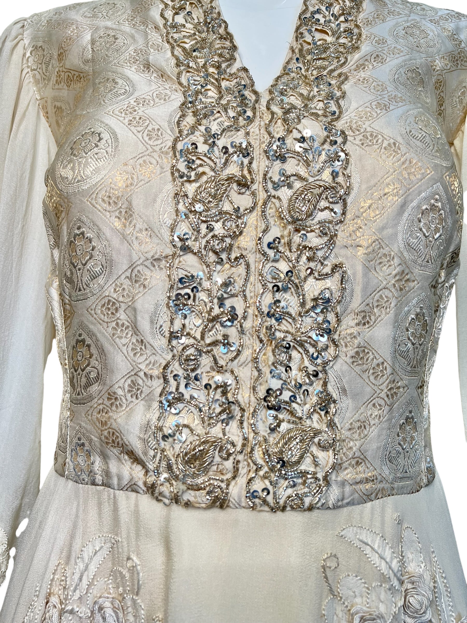 Thea Porter Couture 1970's Cream Bohemian Gown, bodice