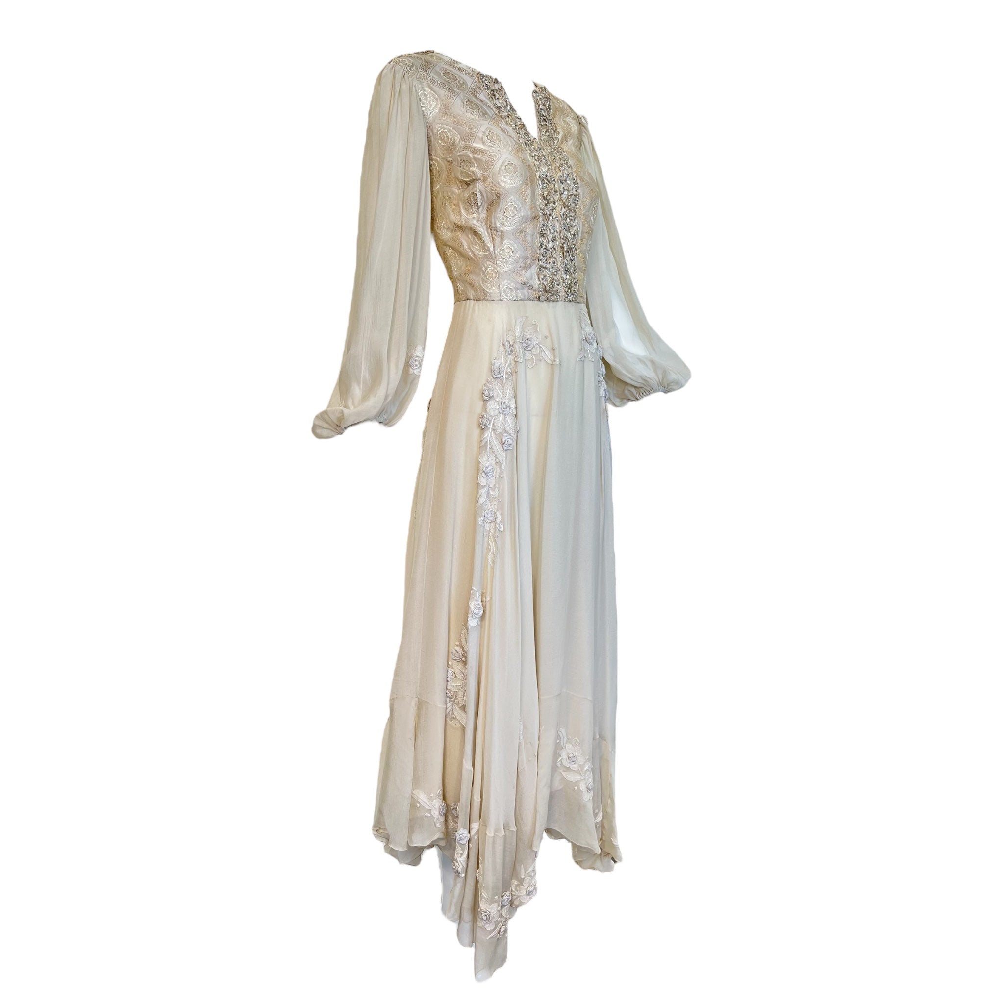 Thea Porter Couture 1970's Cream Bohemian Gown, side