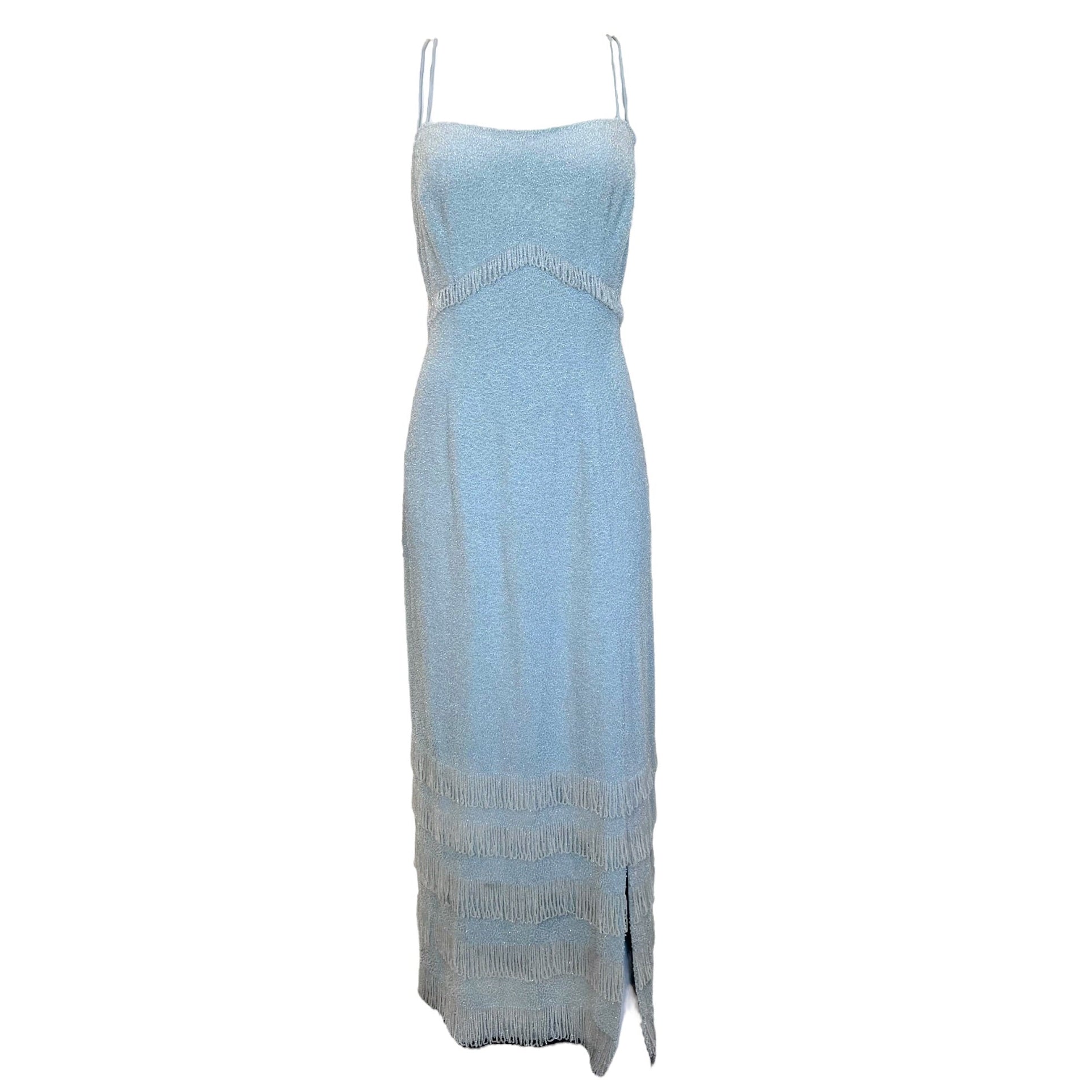 J. Stitsworth 1950's Baby Blue Fully Beaded Evening Gown