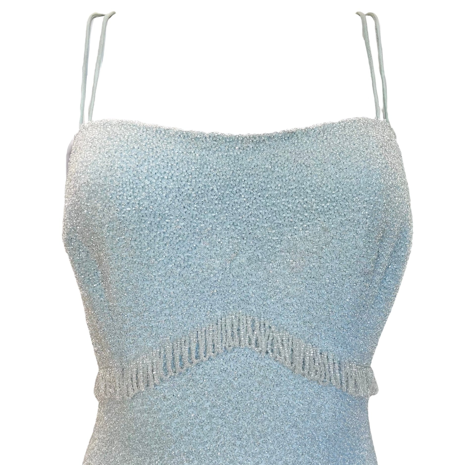 J. Stitsworth 1950's Baby Blue Fully Beaded Evening Gown, top