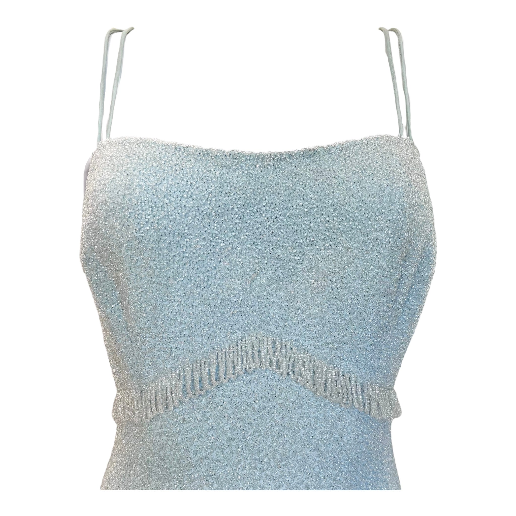 J. Stitsworth 1950's Baby Blue Fully Beaded Evening Gown, top