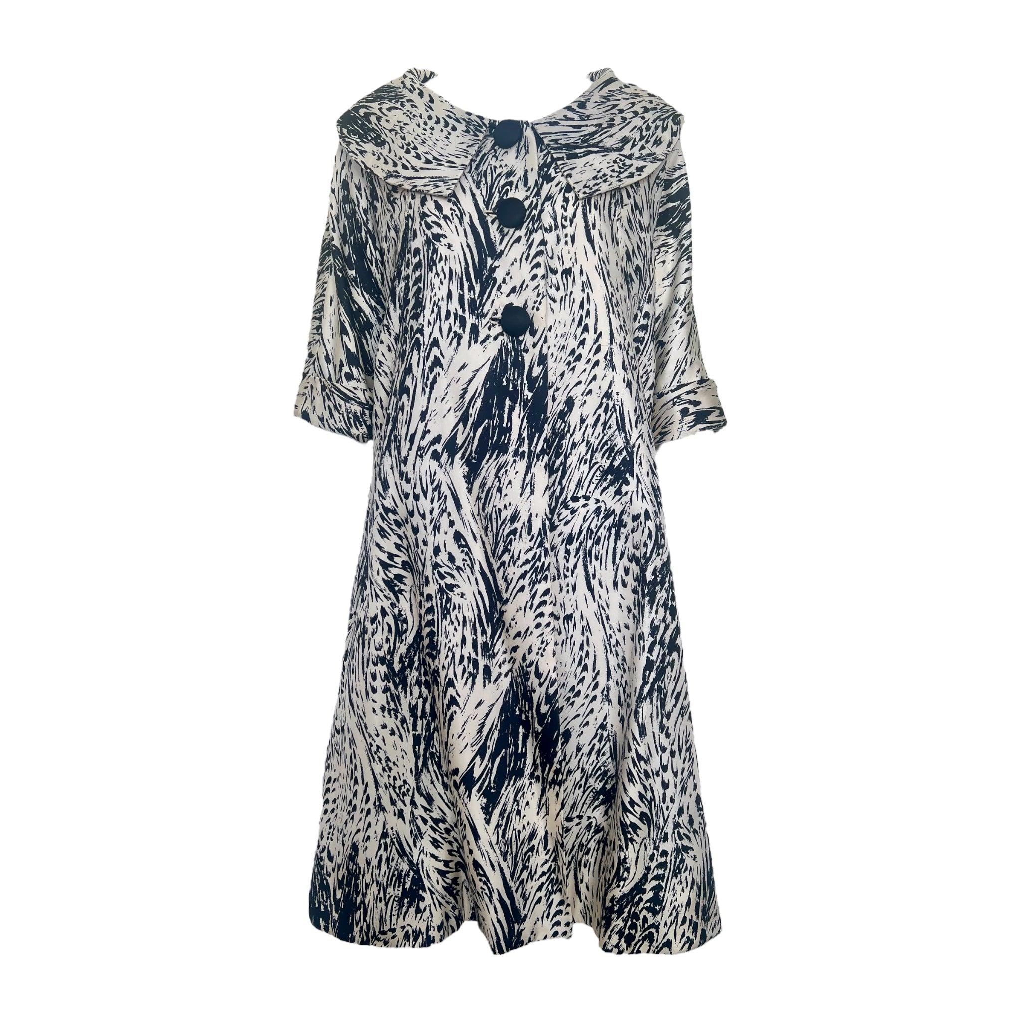 Sophie of Saks 1950's Black and White Graphic Silk Swing Coat