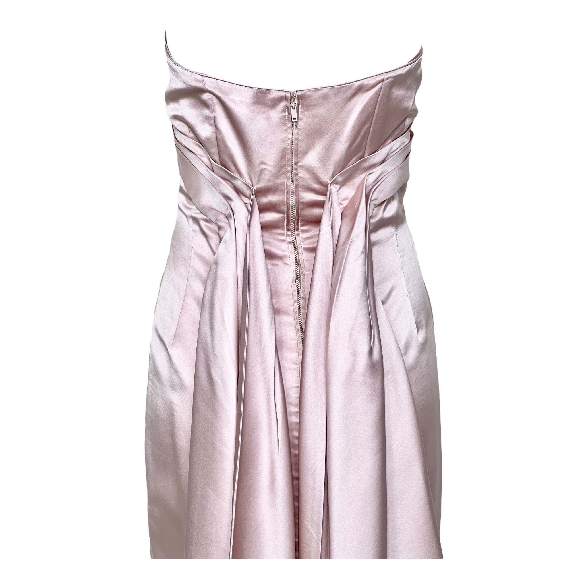 Ceil Chapman 1950's Blush Pink Strapless Silk Gown, upper back
