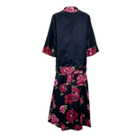 1960's Black and Red Satin Rose Dress & Kimono Jacket Ensemble, back