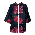 1960's Black and Red Satin Rose Dress & Kimono Jacket Ensemble, jacket