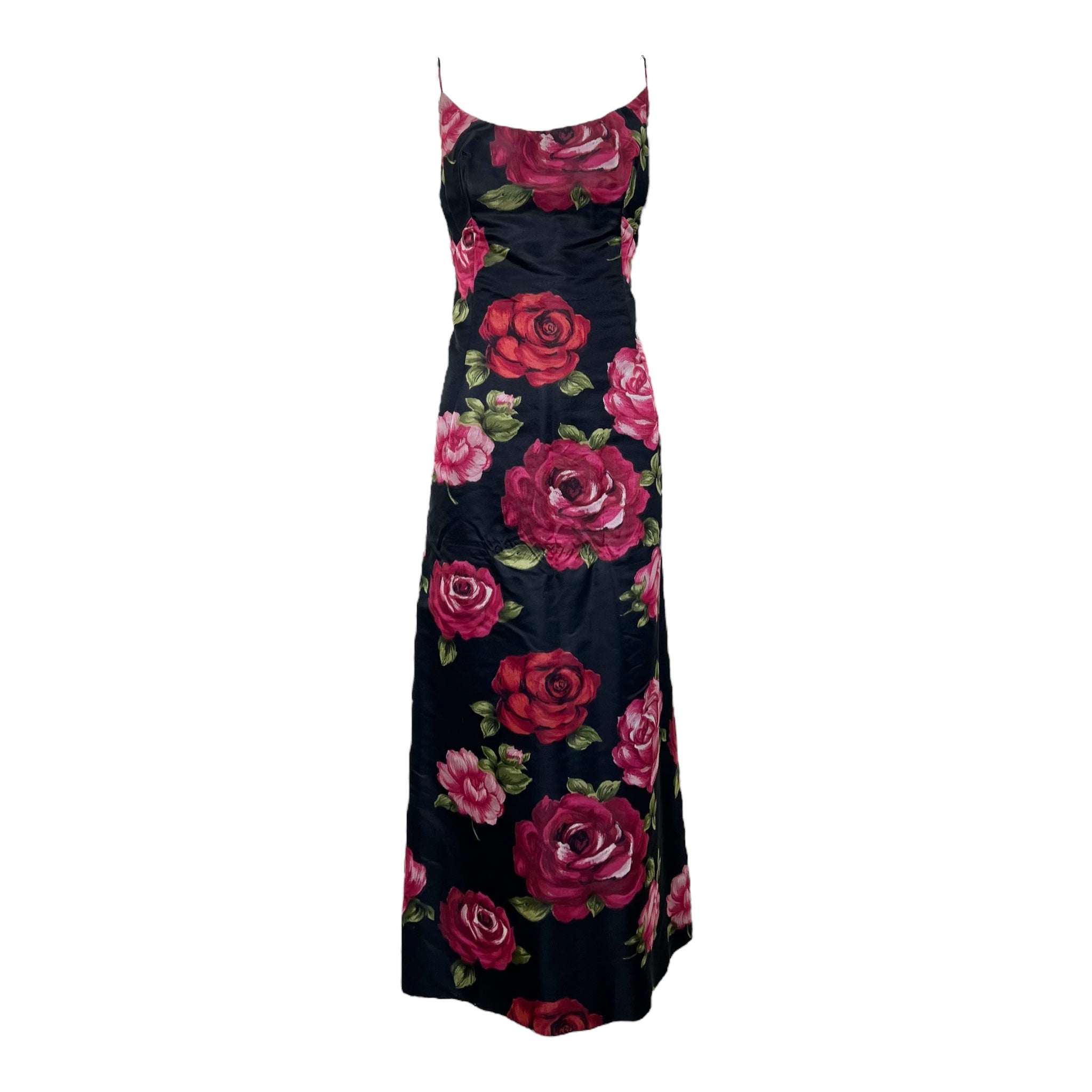 1960's Black Satin Rose Dress & Kimono Jacket Ensemble 1960's Black Satin Rose Dress & Kimono Jacket Ensemble