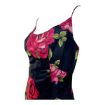 1960's Black and Red Satin Rose Dress & Kimono Jacket Ensemble.bodice side