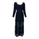 GALANOS 1980's Black Tiered Guipure Lace Gown