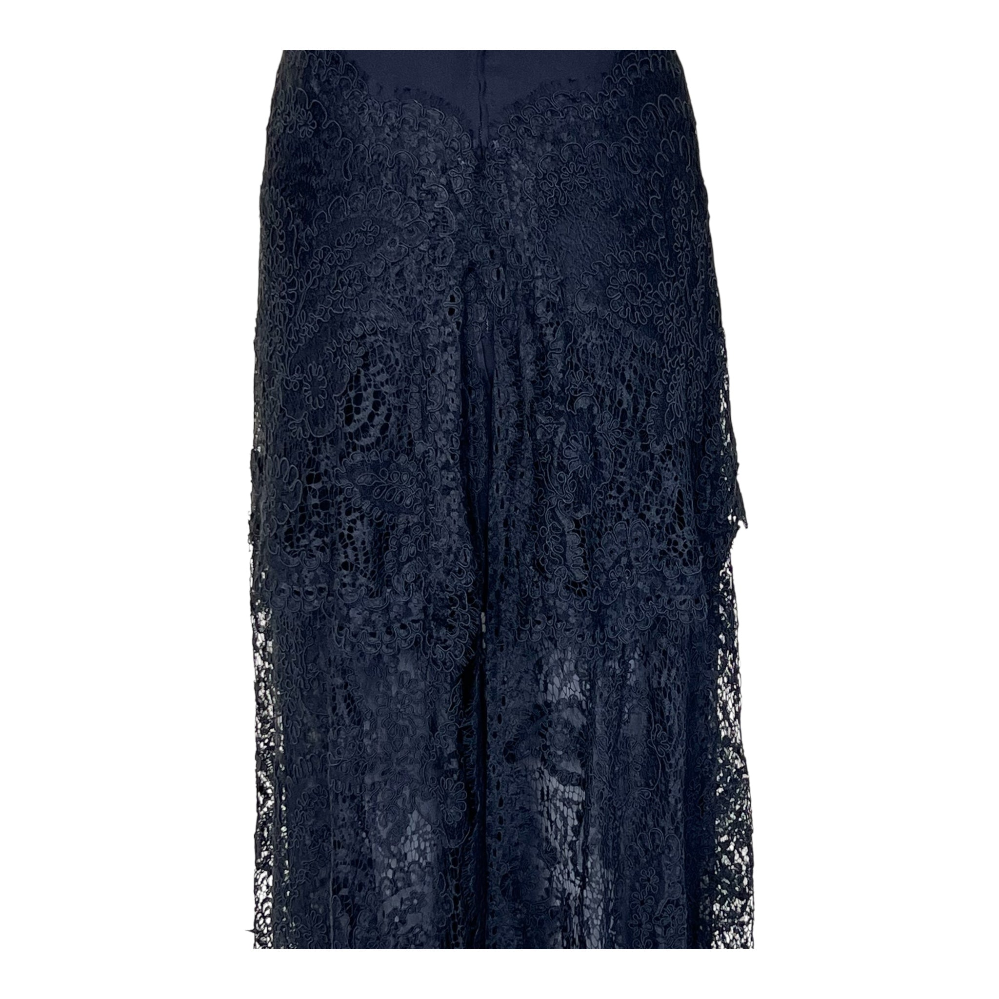 GALANOS 1980's Black Tiered Guipure Lace Gown, detail 2