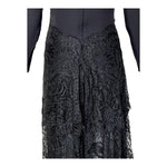 GALANOS 1980's Black Tiered Guipure Lace Gown, detail