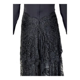 GALANOS 1980's Black Tiered Guipure Lace Gown, detail