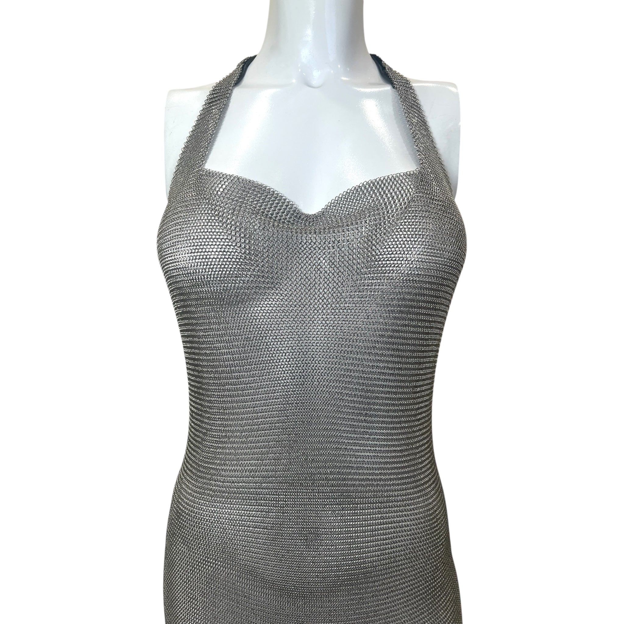 Ferrara Pewter Ring Mesh Chain Mail Halter Dress, top