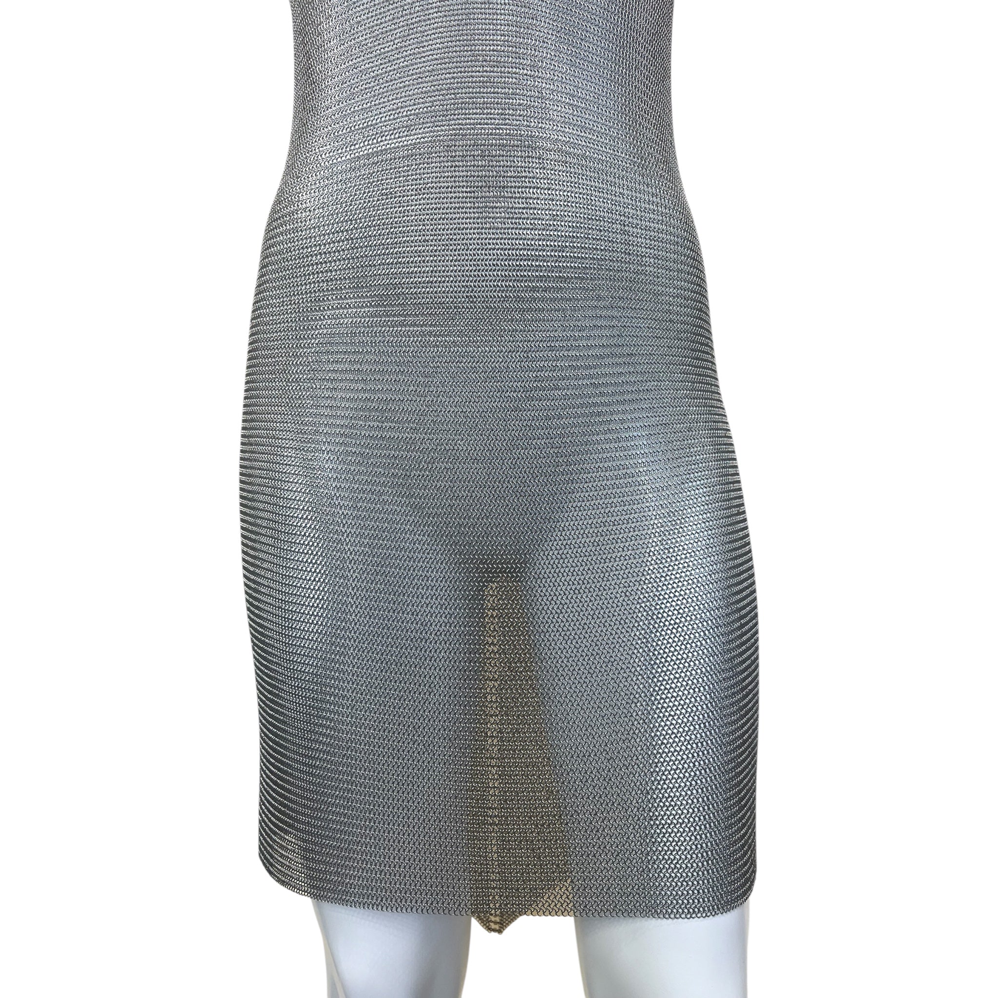 Ferrara Pewter Ring Mesh Chain Mail Halter Dress, lower