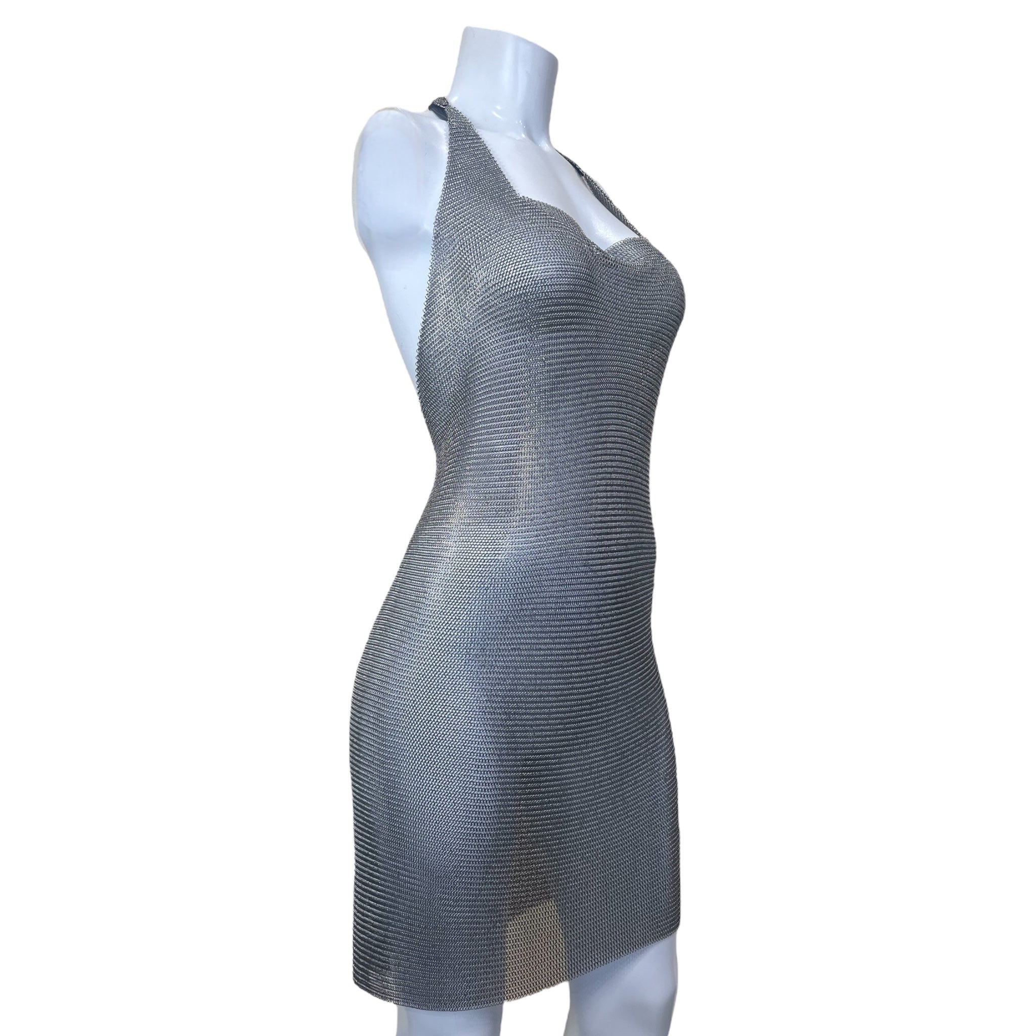 silver metal chain dress That's All Me Chainmail Mini Dress - Silver