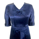 1940's Midnight Blue Silk Satin Couture Cocktail Dress, top