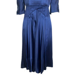 1940's Midnight Blue Silk Satin Couture Cocktail Dress, skirt