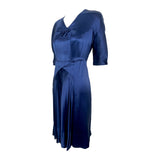 1940's Midnight Blue Silk Satin Couture Cocktail Dress, side