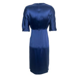 1940's Midnight Blue Silk Satin Couture Cocktail Dress, back