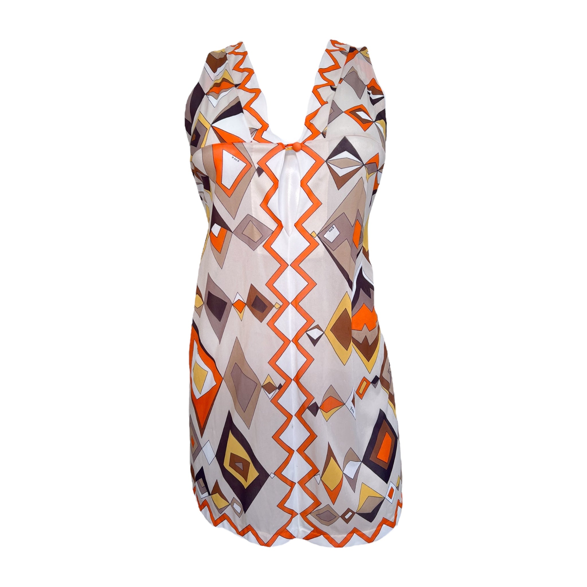 Pucci 1960's Mini Orange Geometric Print Jersey Mini Nightgown/Dress