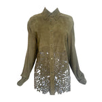 Roberto Cavalli SS2004 Green Suede Laser Cut Blouse