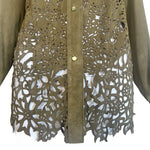 Roberto Cavalli SS2004 Green Suede Laser Cut Blouse, hem