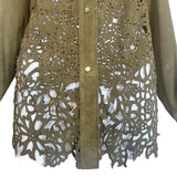 Roberto Cavalli SS2004 Green Suede Laser Cut Blouse, hem