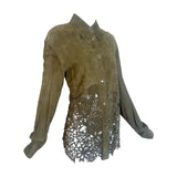 Roberto Cavalli SS2004 Green Suede Laser Cut Blouse, side