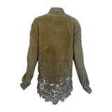 Roberto Cavalli SS2004 Green Suede Laser Cut Blouse, back