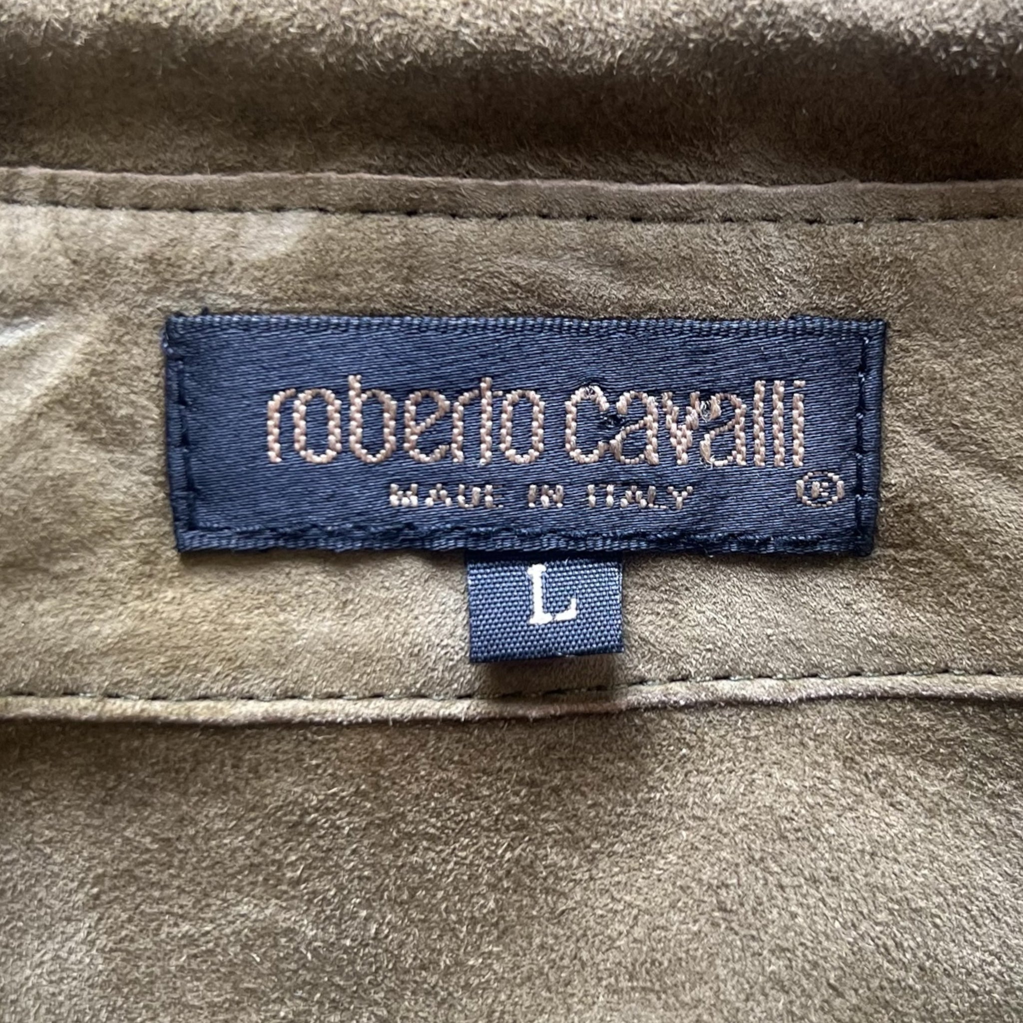 Roberto Cavalli SS2004 Green Suede Laser Cut Blouse, label