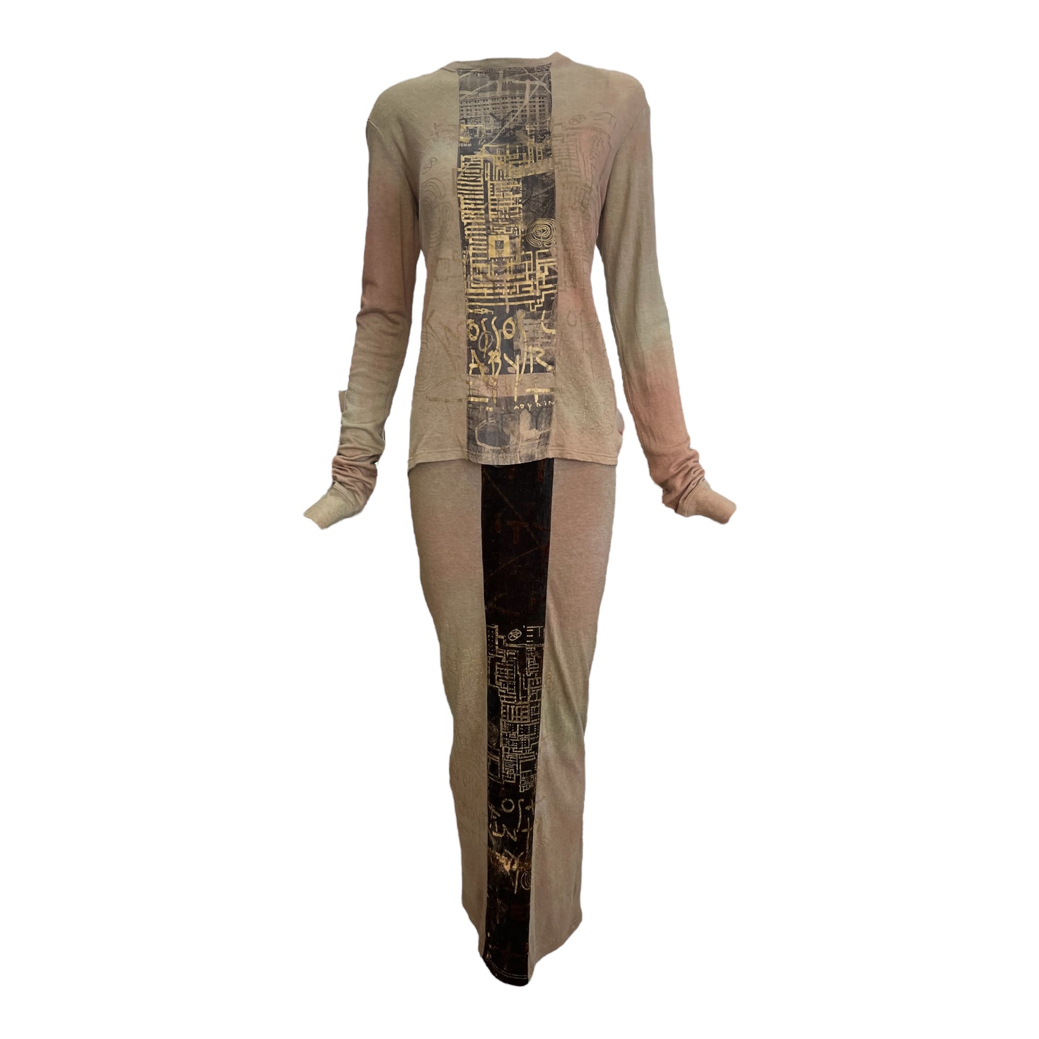 People Of The Labyrinths Y2KMoss Over Dyed Shirt and Skirt Two Piece Ensemble, NWT 