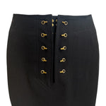 Jean Paul Gaultier Classique 1990's Black Wool Maxi Skirt with Brass Grommets, details