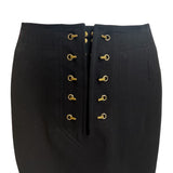 Jean Paul Gaultier Classique 1990's Black Wool Maxi Skirt with Brass Grommets, details