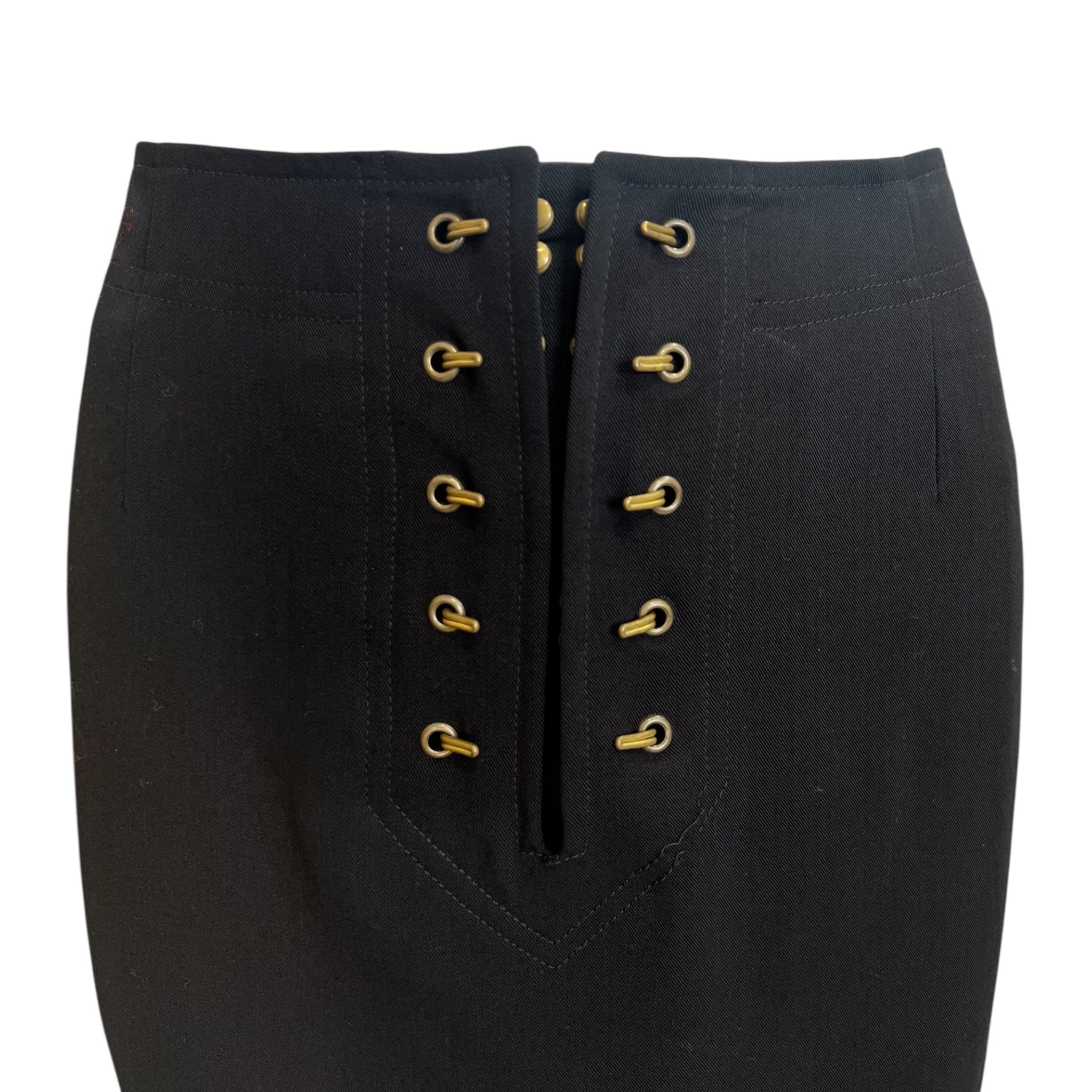 Jean Paul Gaultier Classique 1990's Black Wool Maxi Skirt with Brass Grommets, details