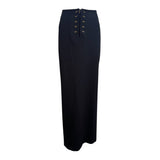 Jean Paul Gaultier Classique 1990's Black Wool Maxi Skirt with Brass Grommets