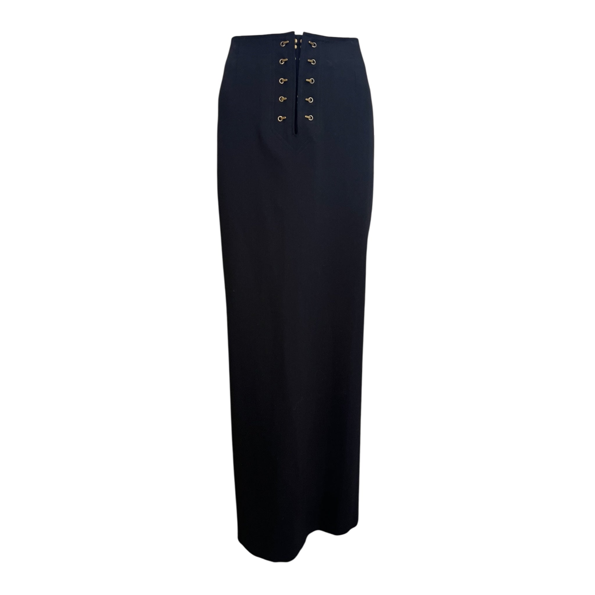 Jean Paul Gaultier Classique 1990's Black Wool Maxi Skirt with Brass Grommets