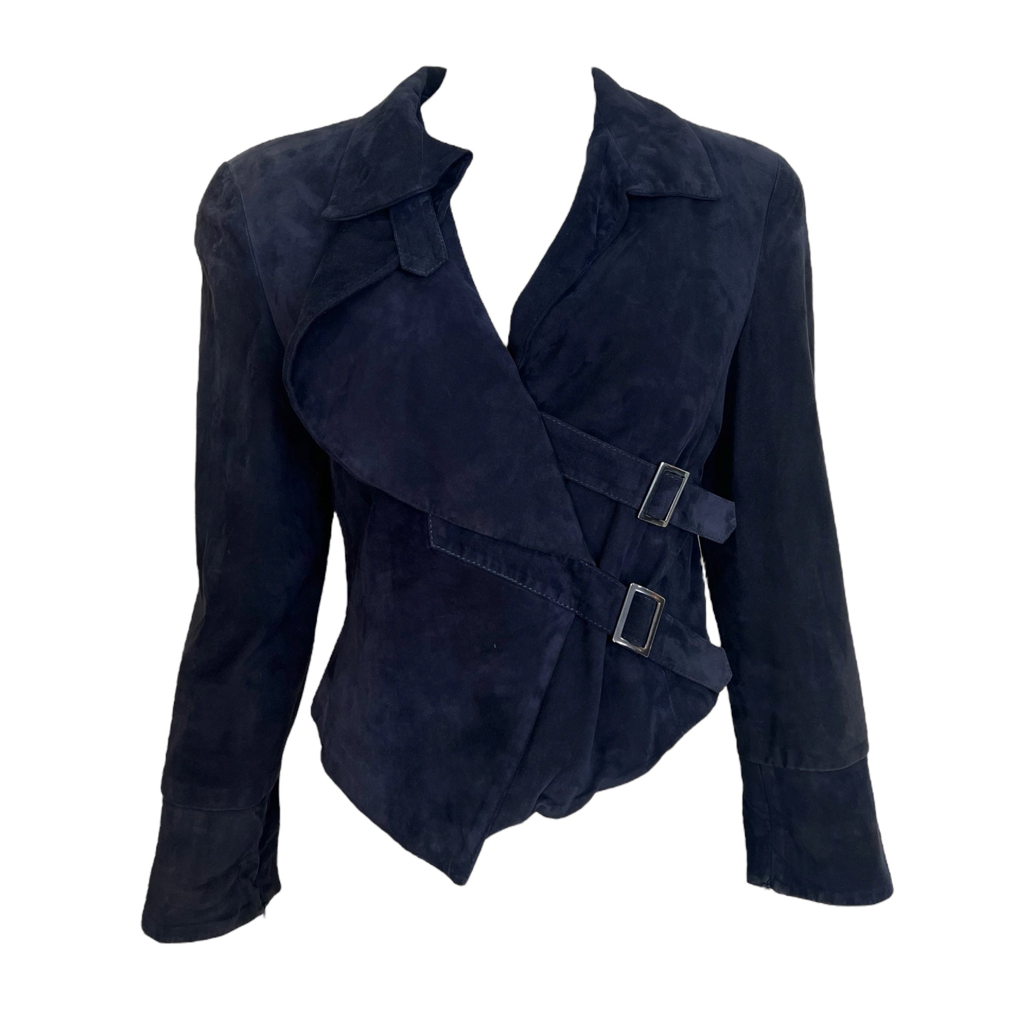 Armani 1990's Charcoal Black Suede Cropped Moto Jacket