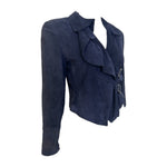 Armani 1990's Charcoal Black Suede Cropped Moto Jacket, side