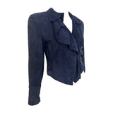 Armani 1990's Charcoal Black Suede Cropped Moto Jacket, side